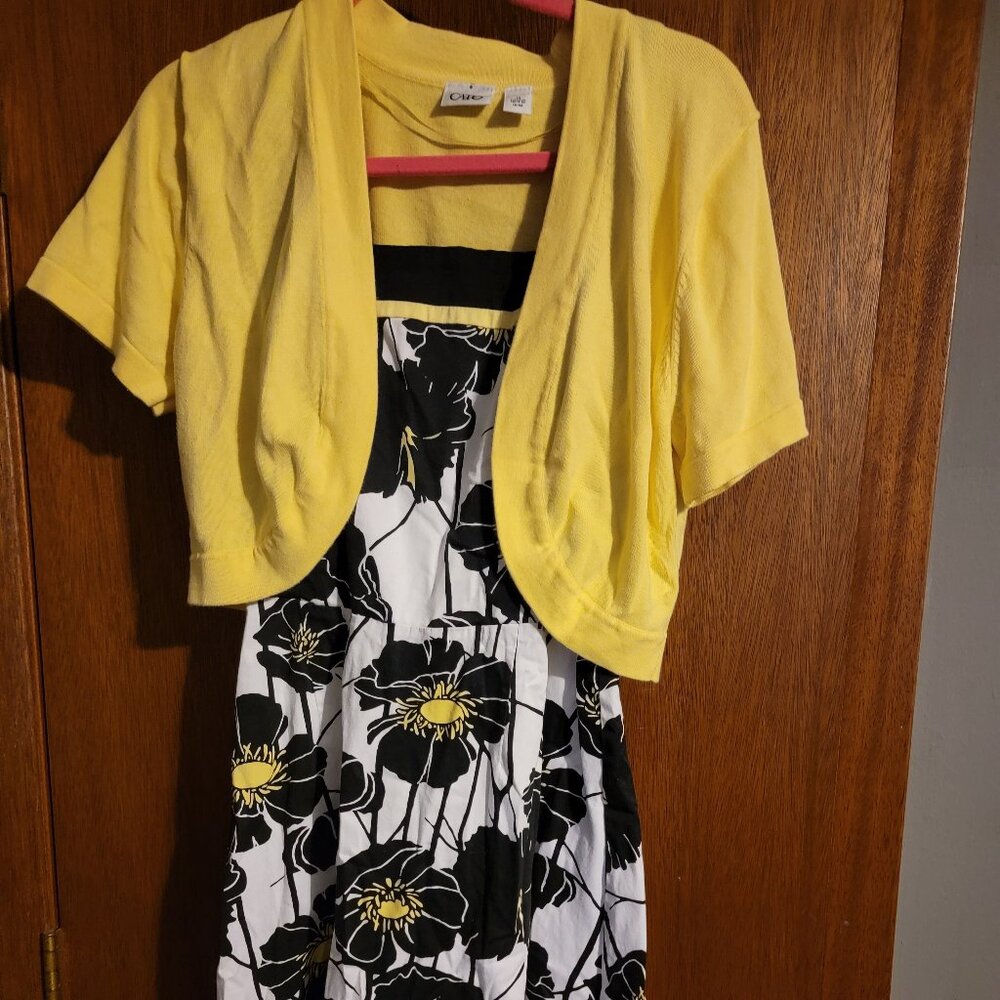 Cato 14 Black White Yellow Sundress & Shrug Dress Gathered